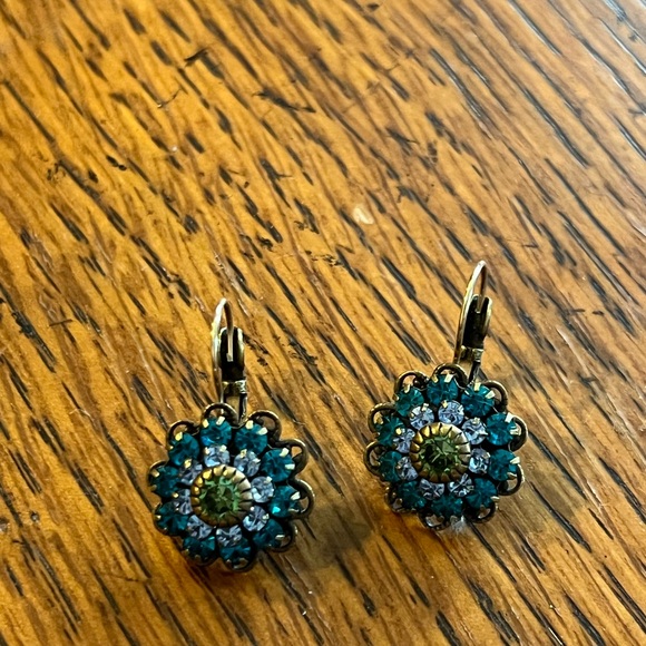 Chic Floral Teal and Gold Earrings - Picture 1 of 1